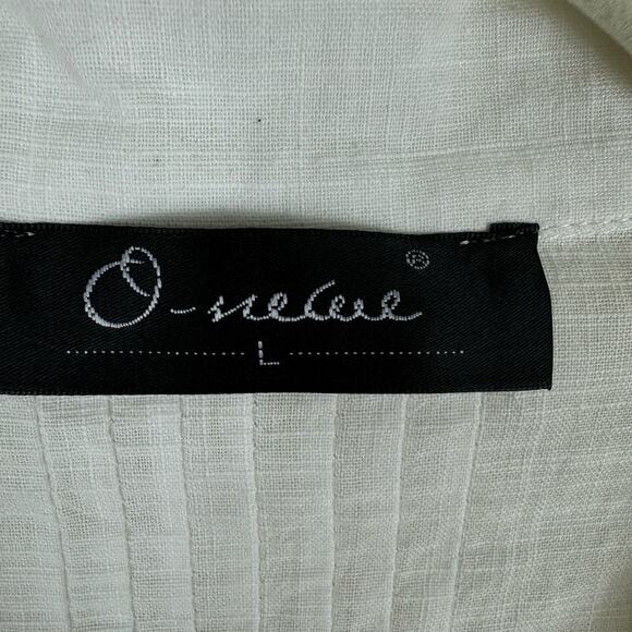 O-nelue White 100% Cotton 3/4 Sleeve Collared Asymmetrical Button Up Size L - Picture 7 of 9